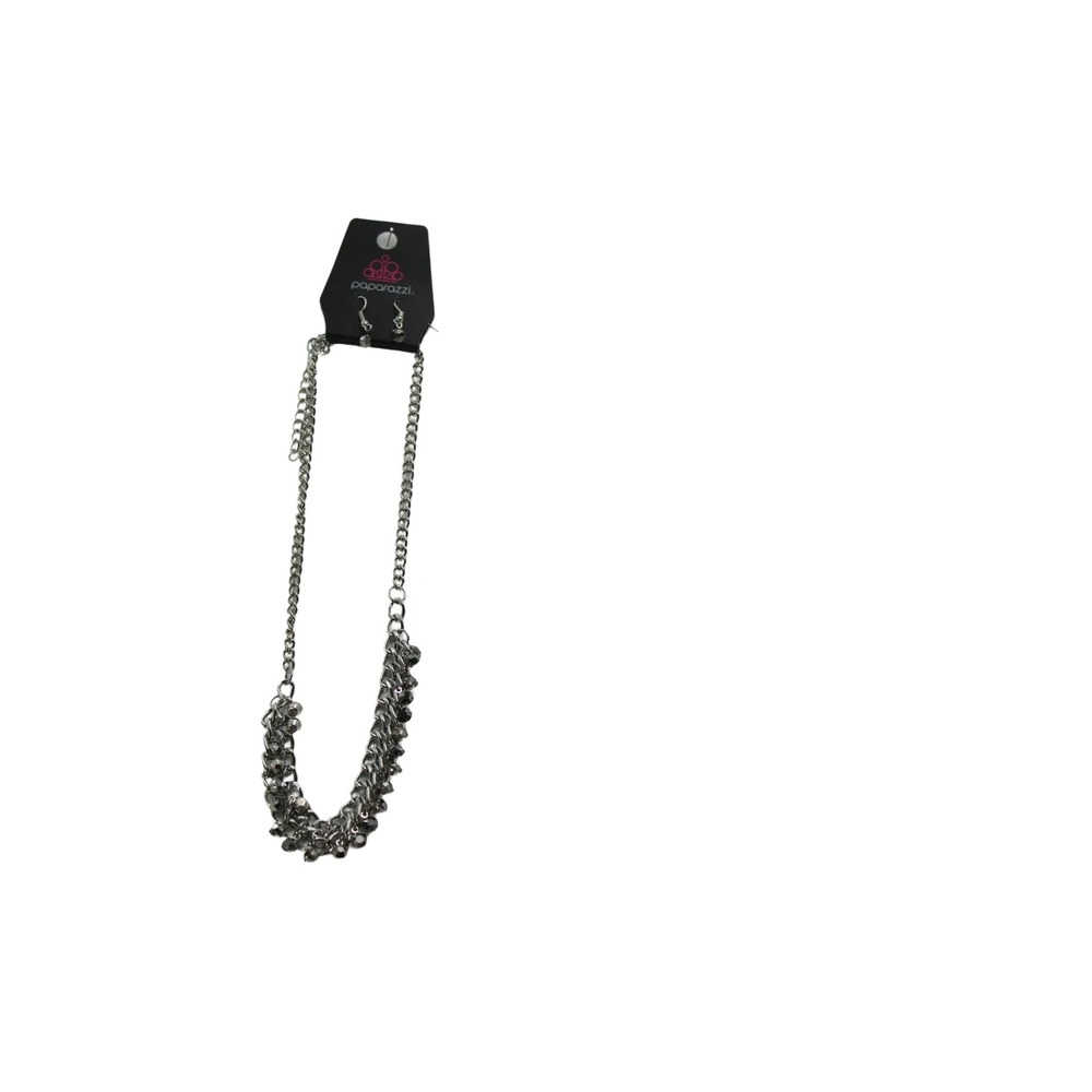 Paparazzi Gunmetal Smoky Bead Chunky Chain Necklace and Earring Set 8 in Drop